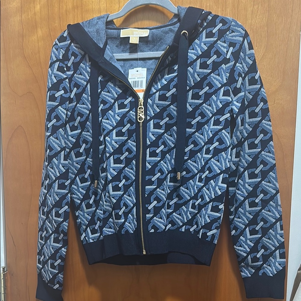 Michael kors Blue and Black Patterned Zip-Up Hoodie